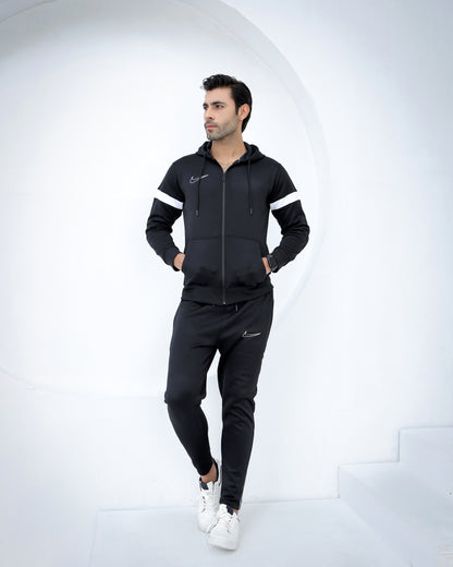 Black zipper hoodie tracksuit