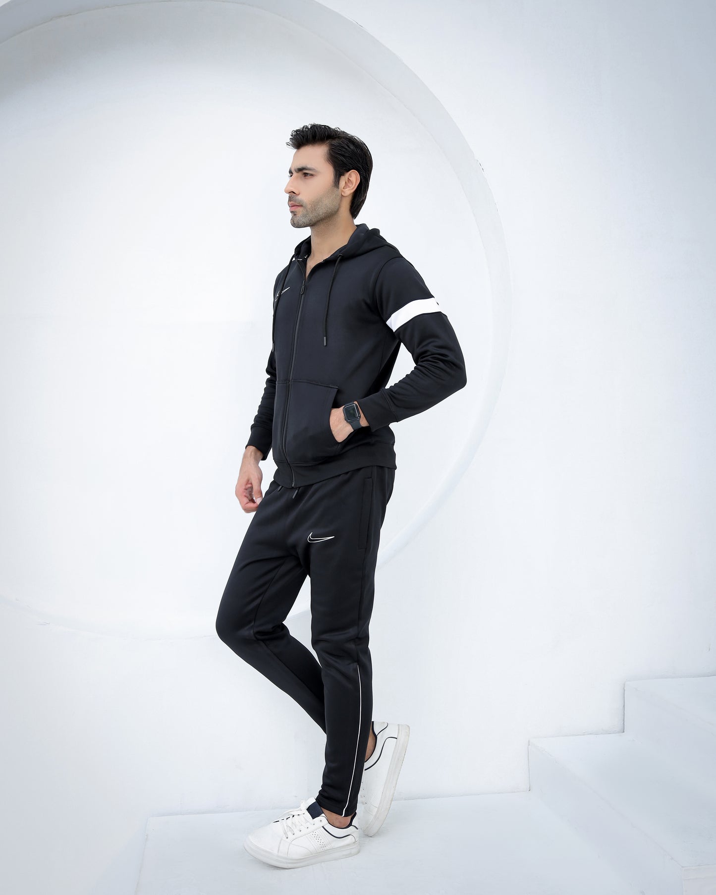 Men's black hoodie tracksuit