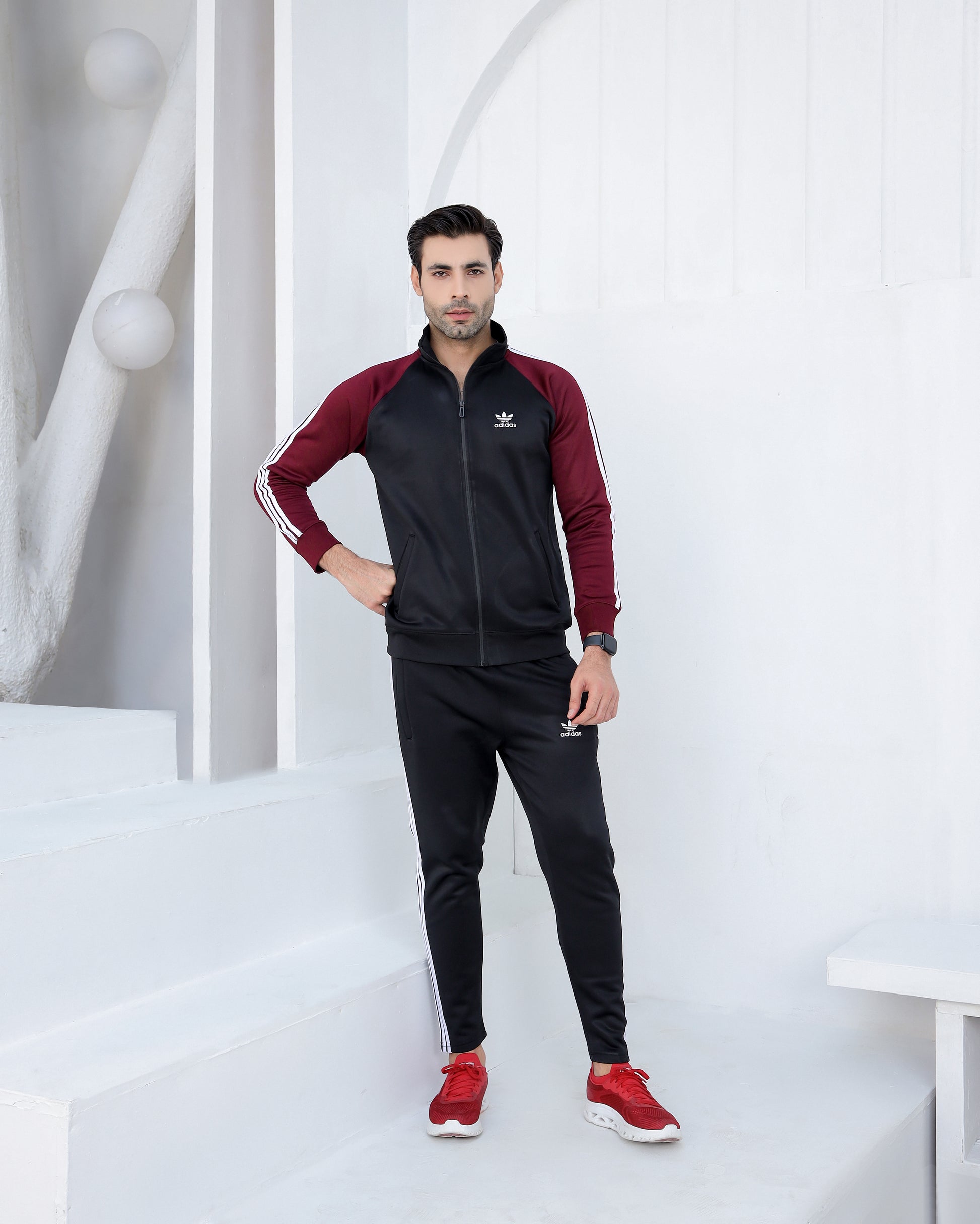 Burgundy black tracksuit winter