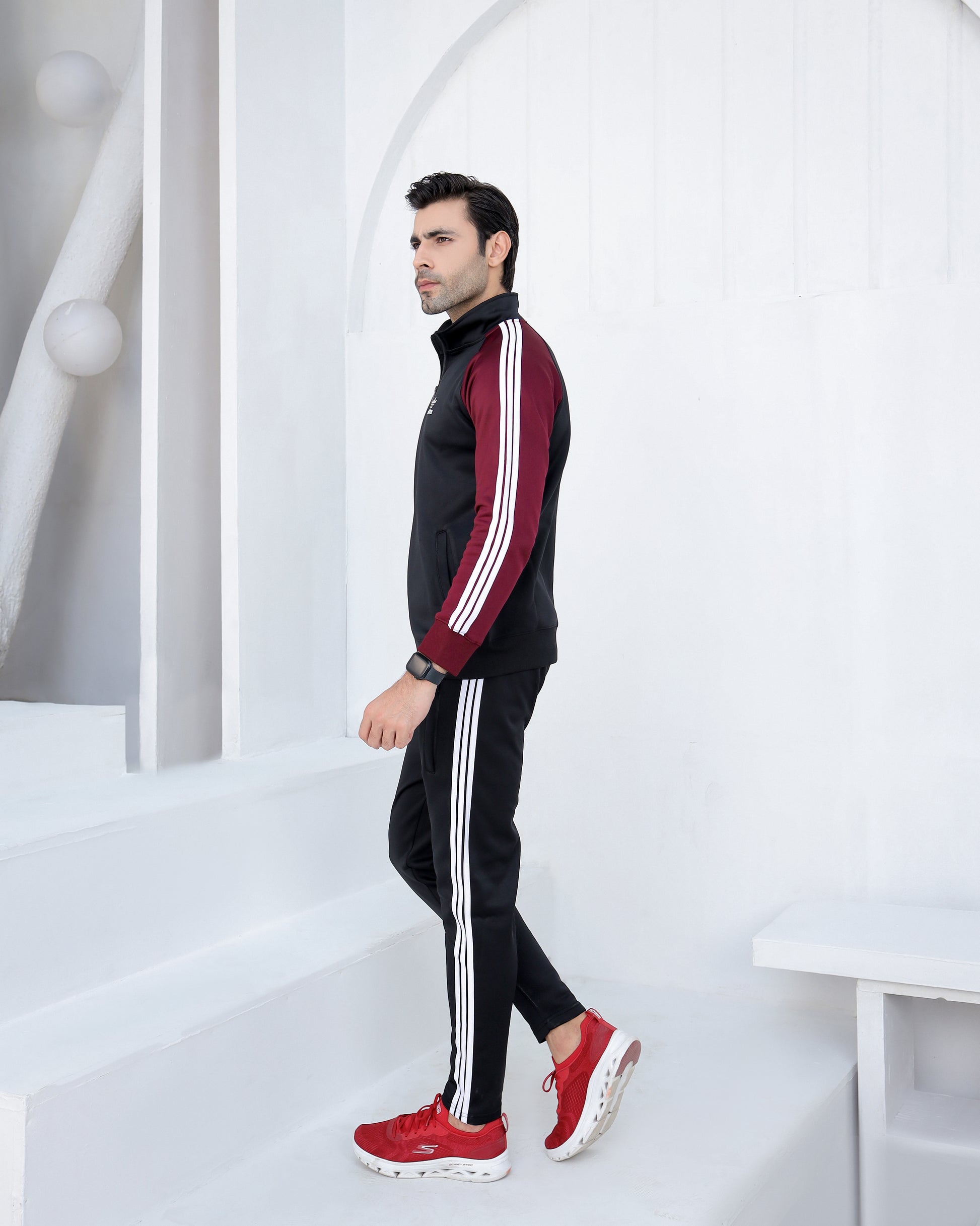 Winter black burgundy tracksuit