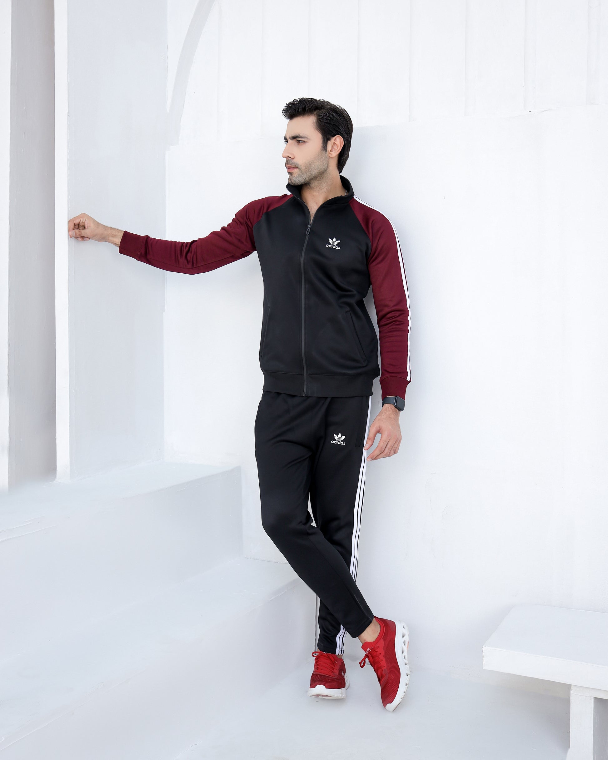 Black burgundy winter tracksuit