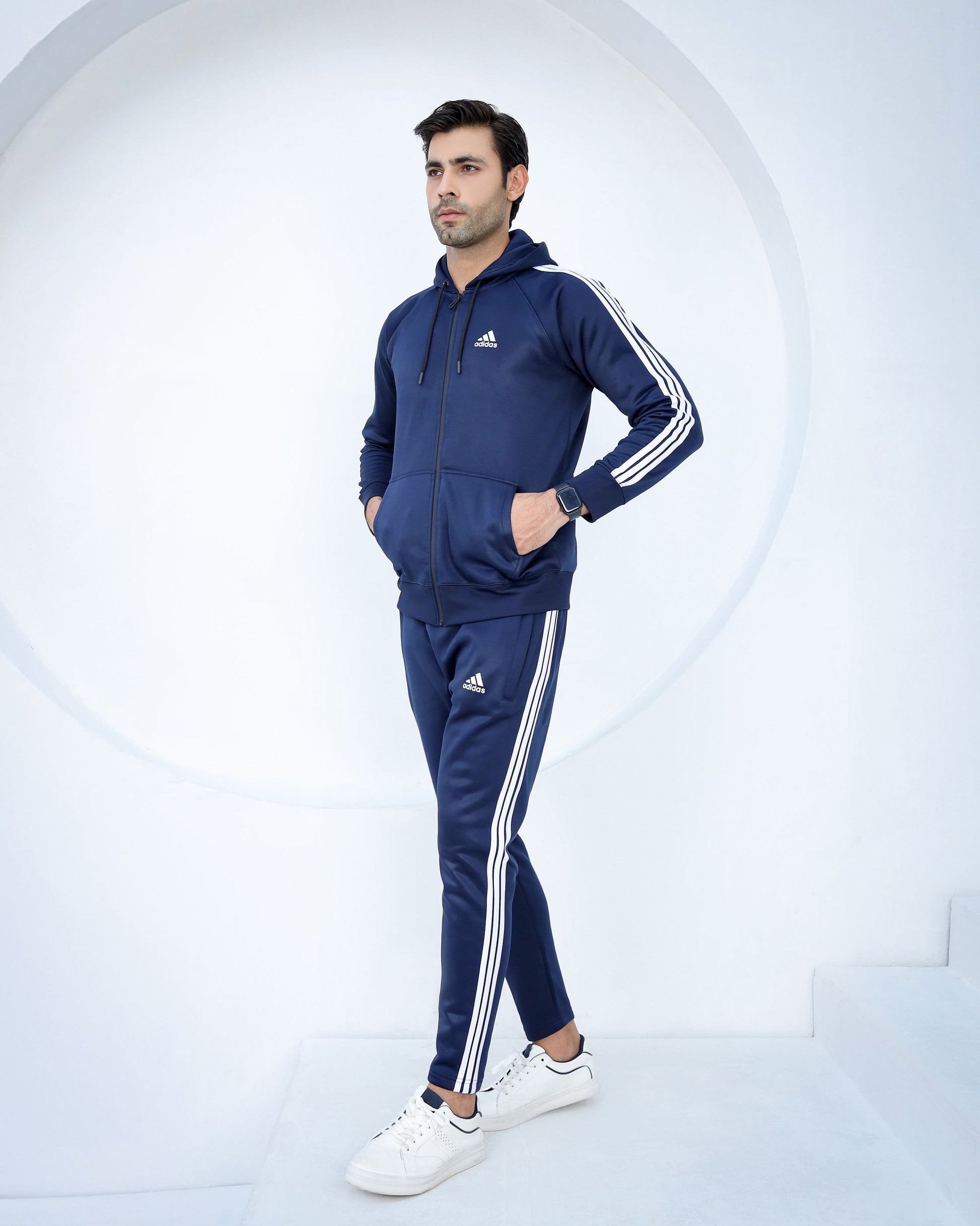 Blue zipper hoodie tracksuit